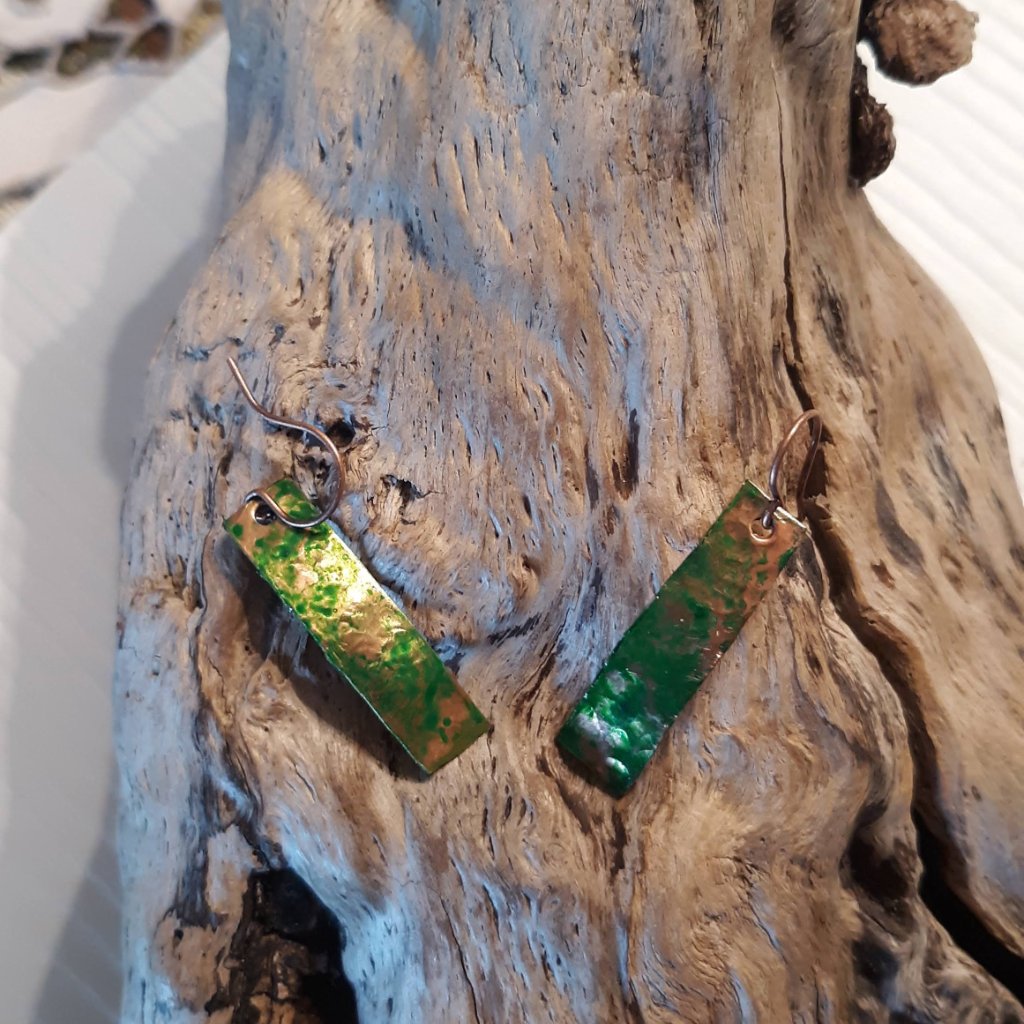 Handcrafted Copper Patina Bar Earrings 15$